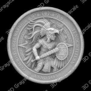 Coin Depth Map, Fiber Laser Engraving File, LightBurn, Grayscale Height Map, Embossing, CNC, PNG, Eagle Warrior Glyph Aztec Sun Stones - Heightmap Download