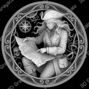 Challenge Coin 3D Depth Map, CNC PNG File, Fiber Laser, Lightburn, Engraving, Embossed, Grayscale, Height Map, Sexy Female Pirates Map, EDC - Heightmap Download