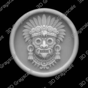Coin Depth Map, Fiber Laser Engraving File, LightBurn, Grayscale Height Map, Embossing, CNC, PNG, Tlaloc Rain Mask Aztec Sun Stones - Heightmap Download