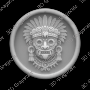 Coin Depth Map, Fiber Laser Engraving File, LightBurn, Grayscale Height Map, Embossing, CNC, PNG, Tlaloc Rain Mask Aztec Sun Stones - Heightmap Download