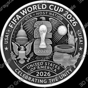 fifa worldcup 2026 grayscale laser engraving coin - Heightmap Download
