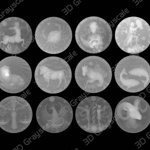 12 zodiac coins grayscale - Heightmap Download